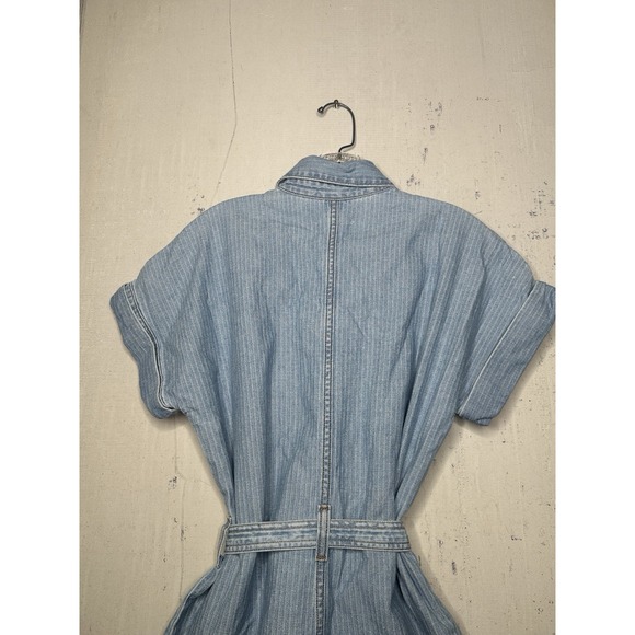 Etica Adeya Pinstripe Denim Light Wash Blue Utility Romper Belted | Tagged Sz: S - Picture 9 of 11